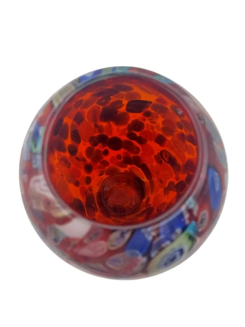 Murano Millefiori Art Glass Vase Hand Blown Red Murrine Canes Aventurine Italy